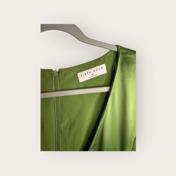 ASOS Ei8th Hour Exclusive Satin Skater Dress Bell Sleeve Green Size 14 - Picture 8 of 8